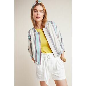 Anthropologie dRA Viola Stripe Linen Blazer Jacket Size Small Baja Zip Up